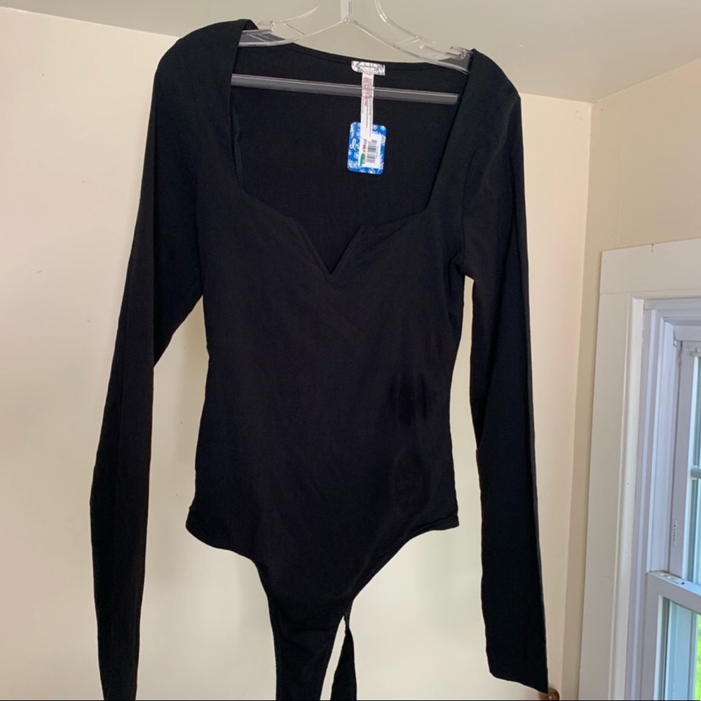 NWT Free People long Sleeve black bodysuit